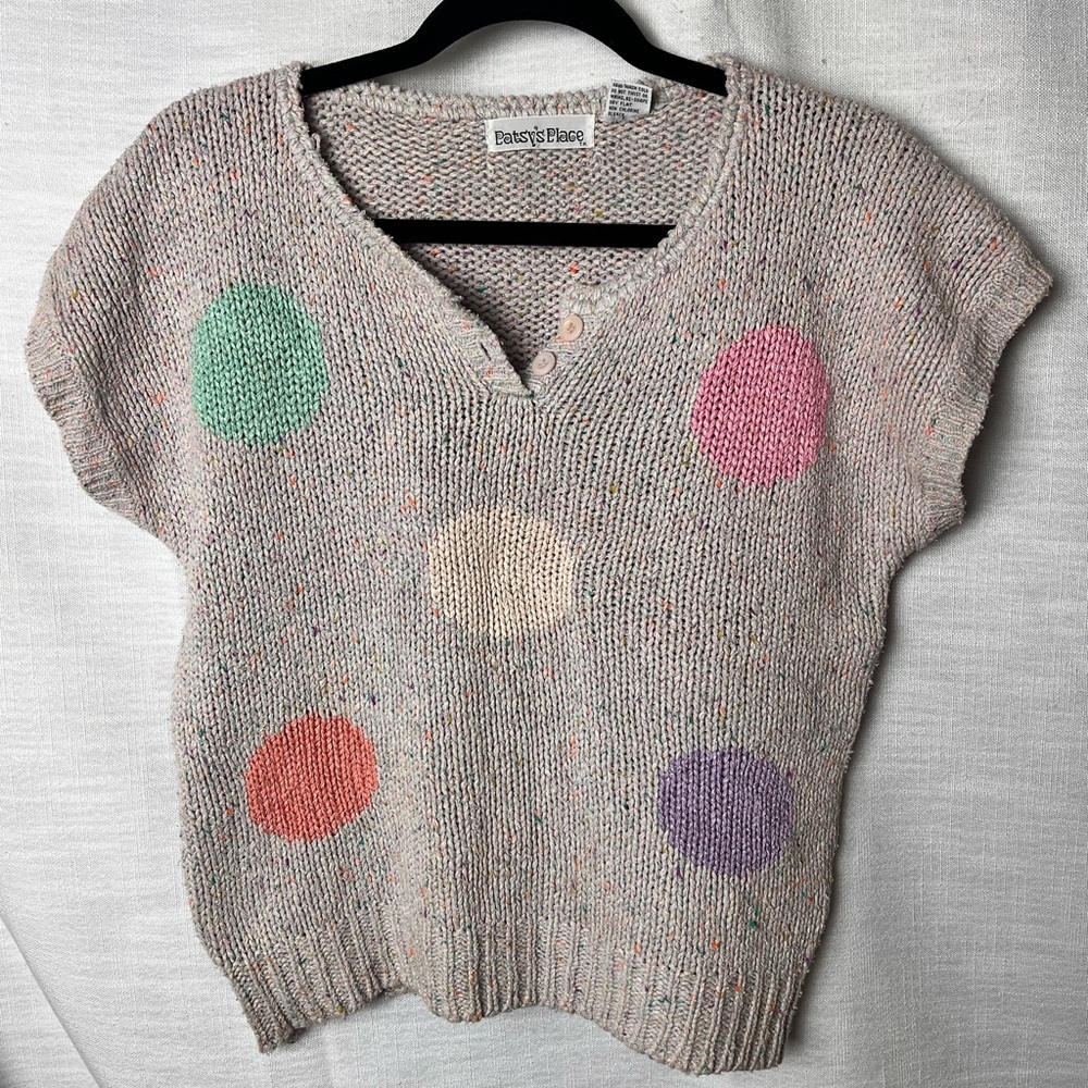 Vintage Chunky Knit Crochet Polka Dot Sweater Shirt - 75% Silk - Women’s M